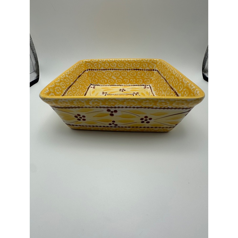 Temp-tations Old World 1.5 QT Square Baker Yellow Floral Stoneware Dish